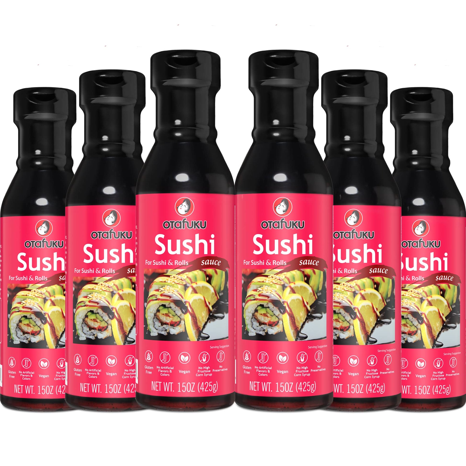 Otafuku Sushi Eel Sauce for Sushi Rolls, Japanese Unagi Sauce Gluten Free, 15 Oz (6 Pack)