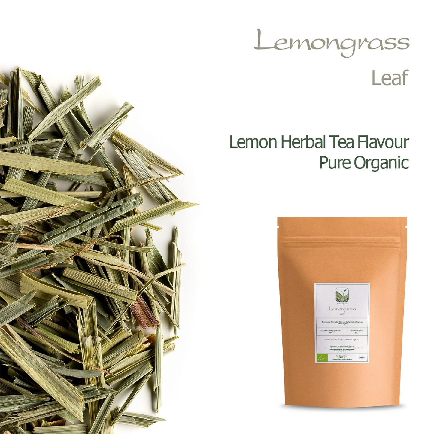 Valley of Tea Organic Lemongrass Herbal Tea - 7.05 Ounce - Lemony Sweetness - Dried Lemongrass from Asia