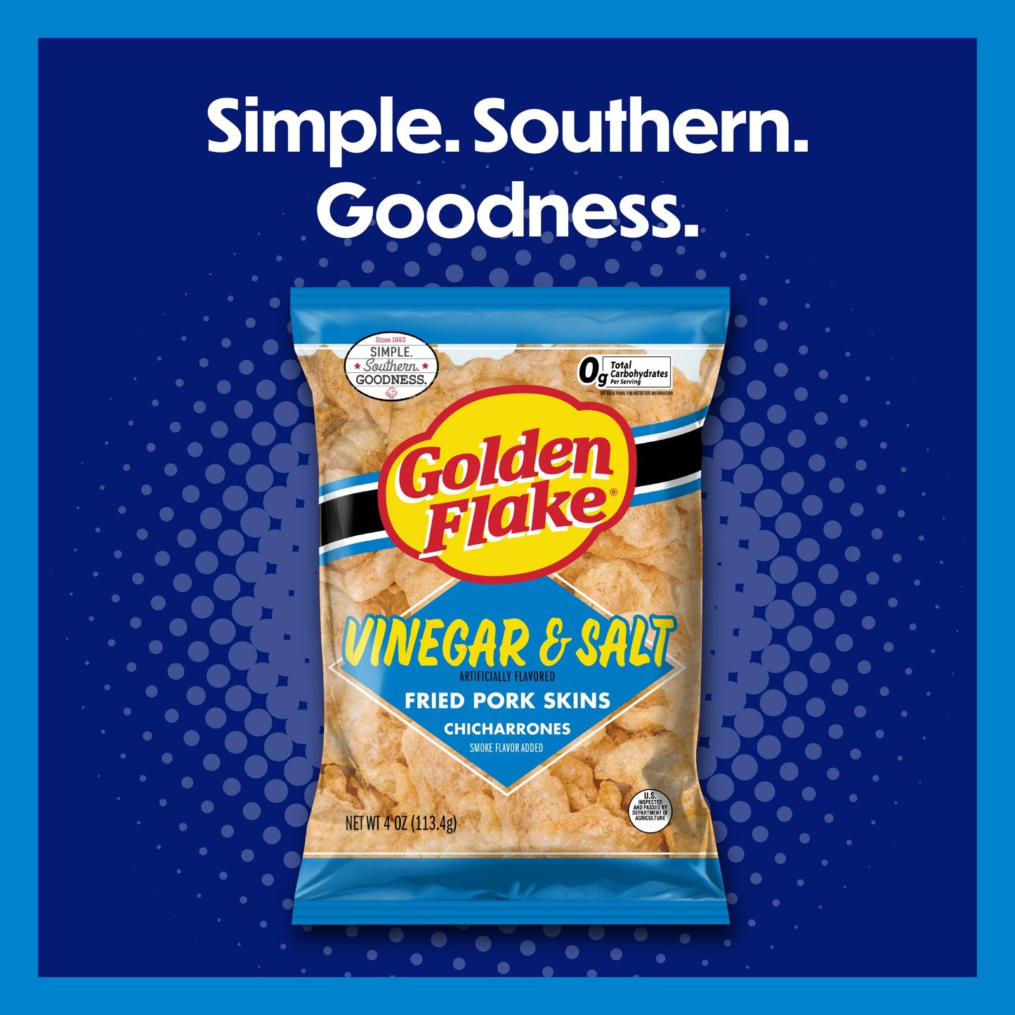 Golden Flake Salt & Vinegar Pork Rinds  4 oz Bags (Pack of 12) - Tangy & Savory Pork Skins - Gluten-Free  Low Carb  Keto Snack with Bold Southern Flavor