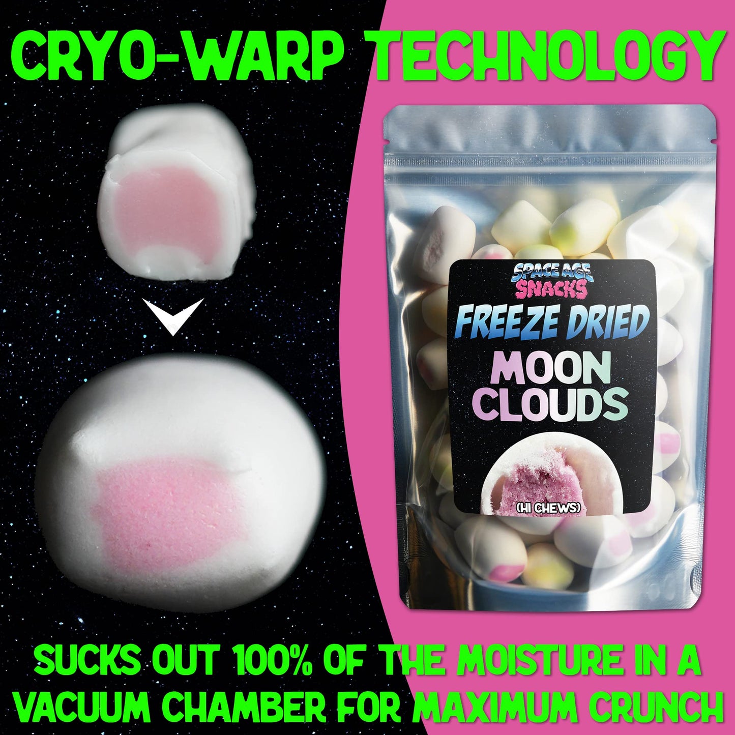 Space Age Snacks Premium Freeze Dried Hi Chews - Moon Clouds Candy, 4 Ounce, Boxed for Protection