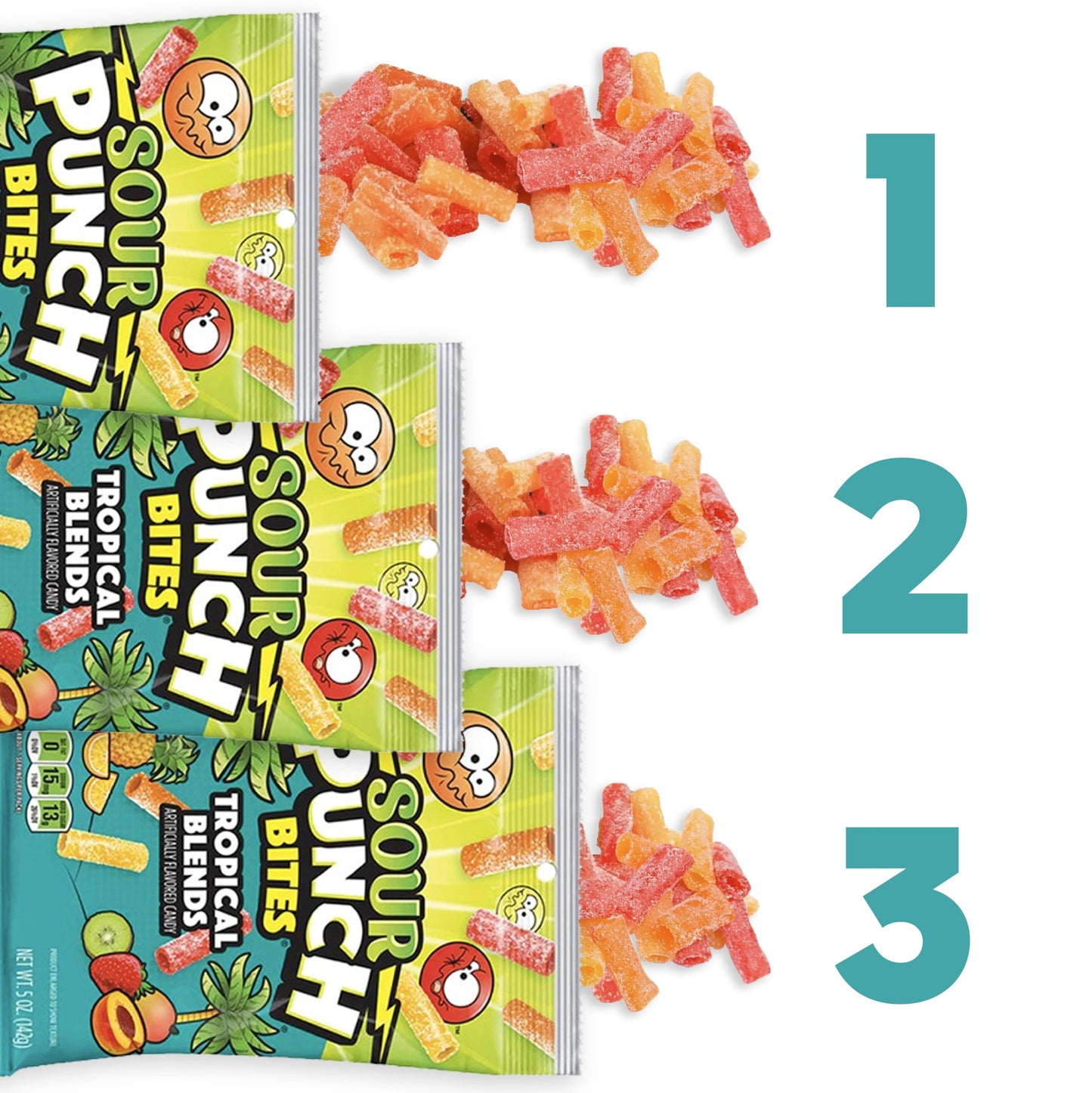 Sour Punch Tropical Candy, 5 Oz - Chewy, Mouthwatering Tropical-Flavored Sour Candy - Fat-Free, Low Sodium Treat For Kids & Adul