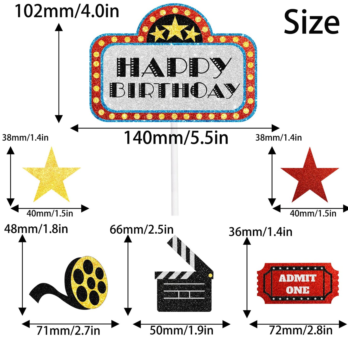 Movie Night Birthday Cake Topper - Movie Theme Roll Hollywood Cinema Ticket Happy Birthday Party Decorations - One Cake Topper A