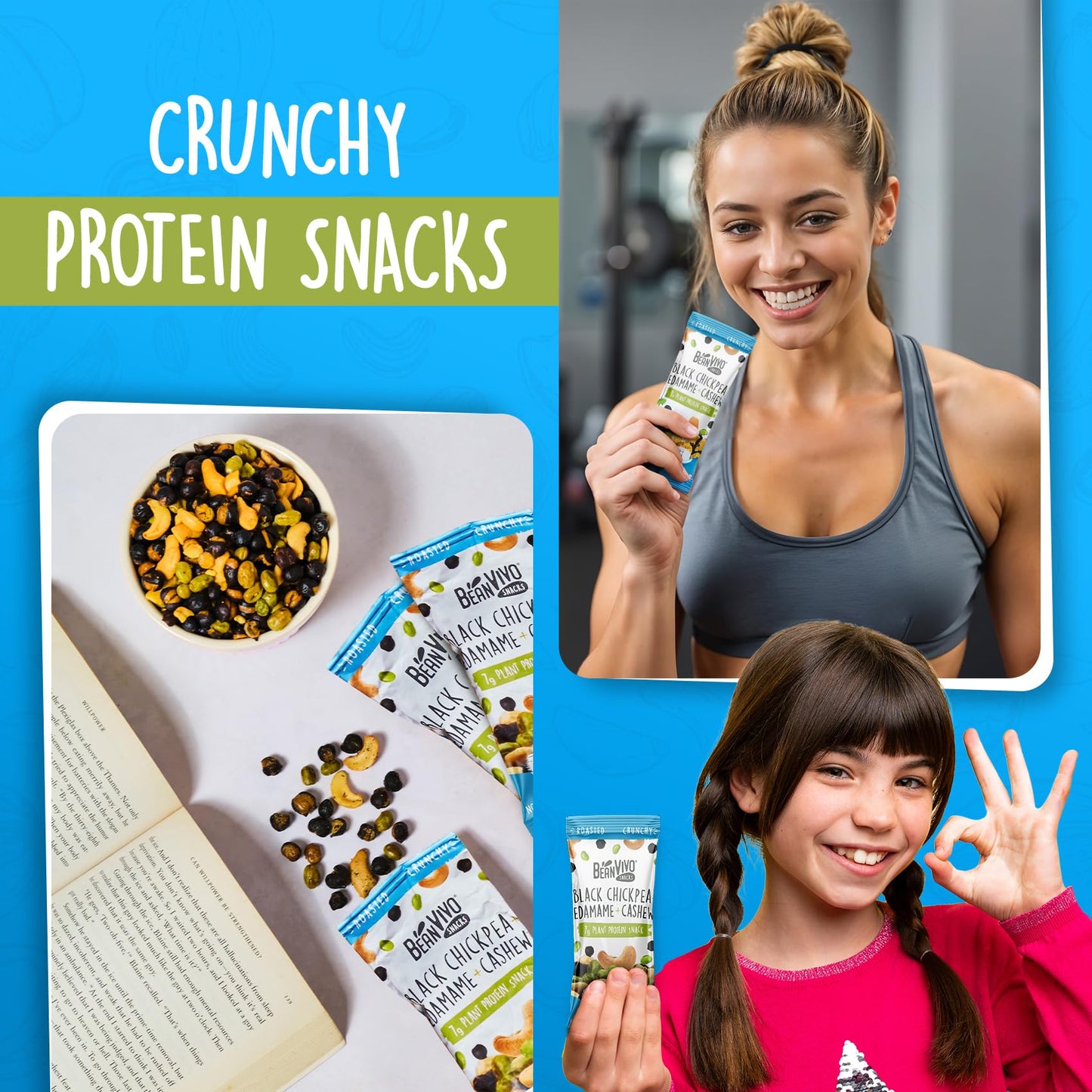 BeanVIVO Plant Based Protein Snacks - Sea Salt Flavor with Dried Edamame, Roasted Cashew and Chickpeas - Non-GMO Crunchy Salad T