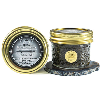 OVERNIGHT SHIPPING- OLMA Kaluga Sturgeon Black Caviar - Large Pearly Grains, Smooth Flavor, Superior Grade - 3.5 oz / 100 g