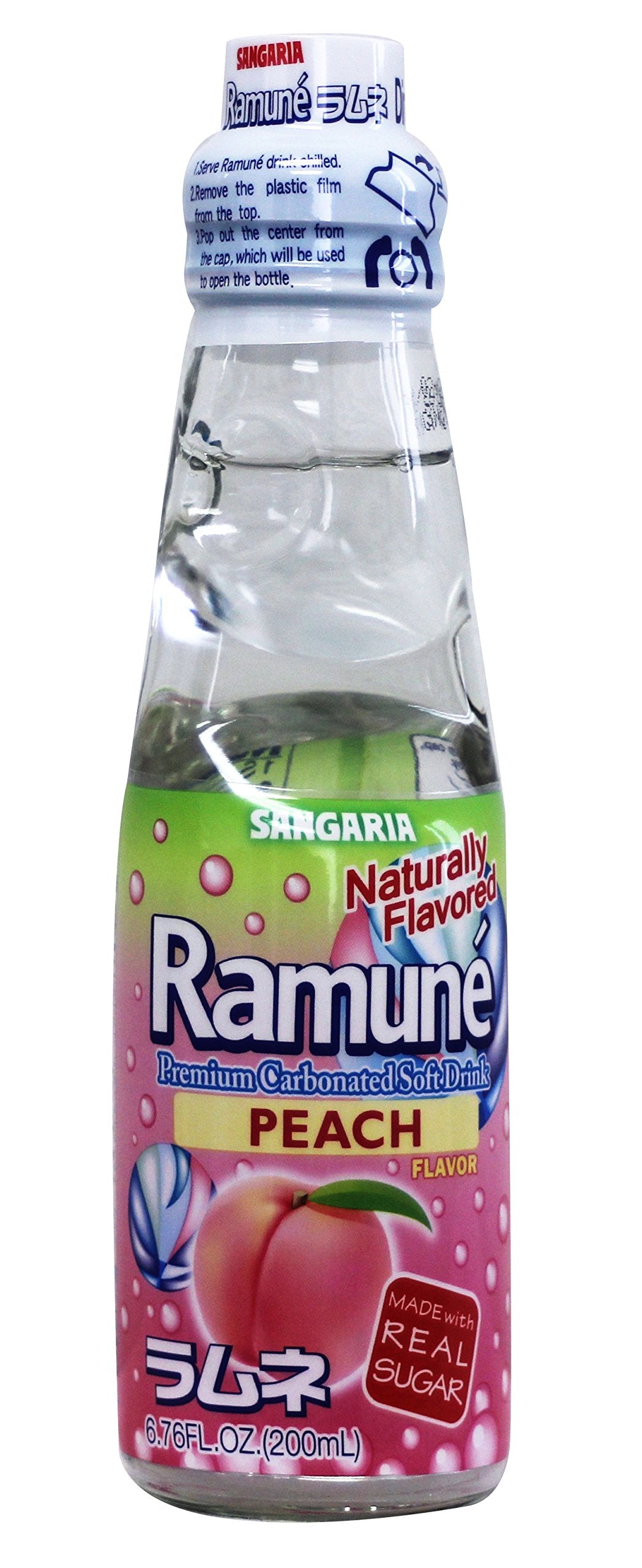 Sangaria Ramune Peach Soda, 6.76 Fl Oz (Pack of 6)