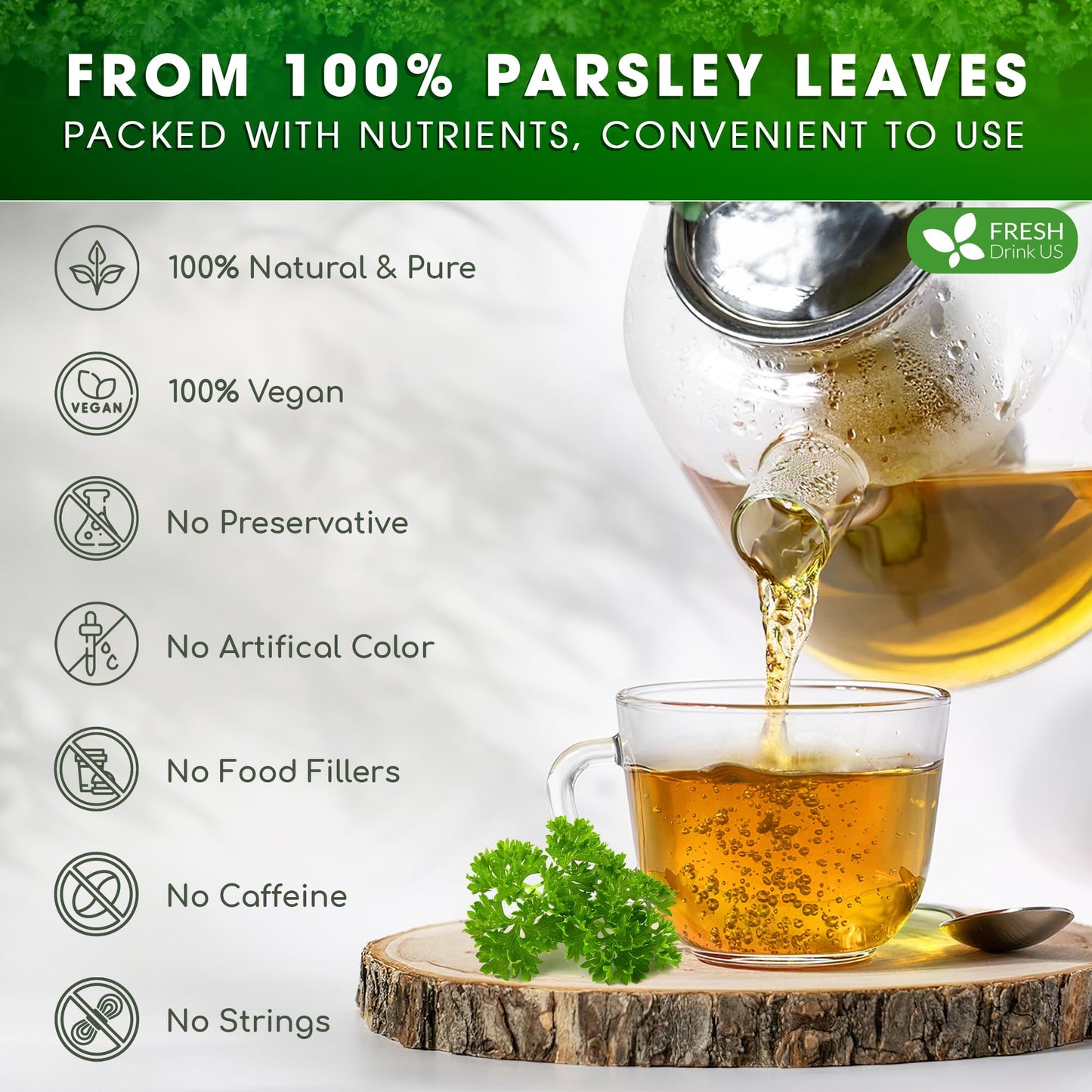 FRESHDRINKUS Parsley Leaf Tea Bags, 100% Natural Herbal Tea, 135 Bags, Vegan, No Sugar, No Caffeine, Gluten-Free