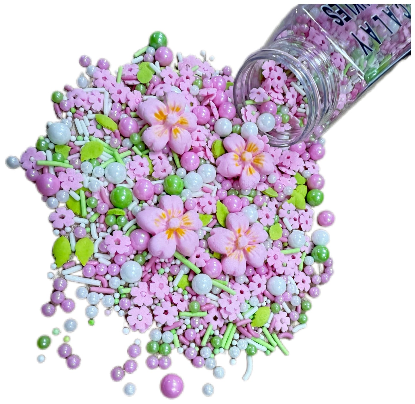 Sentovac Edible Big Flowers And Pearls Mixing Sprinkles For Decorating | Edible Cake Cupcake Topper Decorations |1 Bottle 3.53Oz