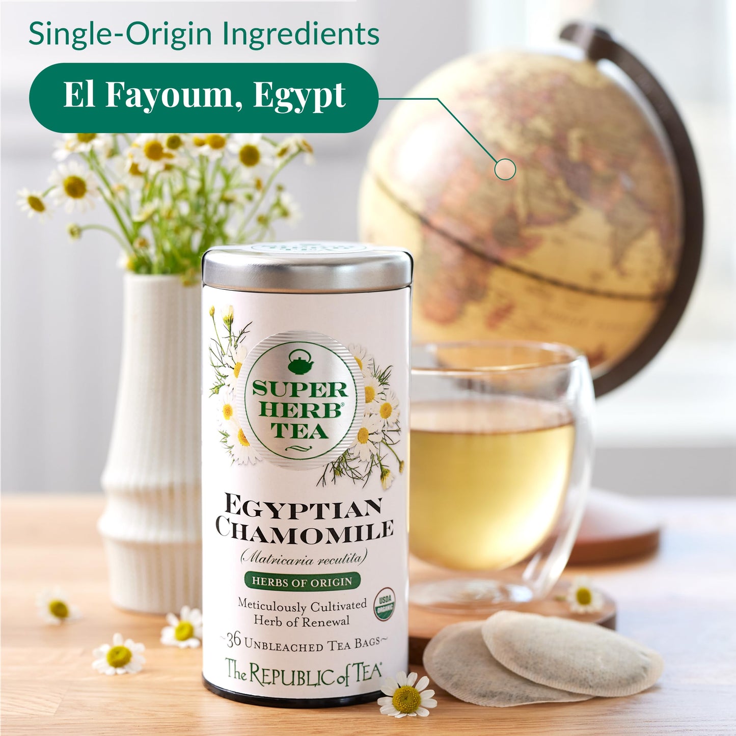 The Republic of Tea Organic Egyptian Chamomile Tea - 36 Herbal Tea Bags, Naturally Caffeine-Free