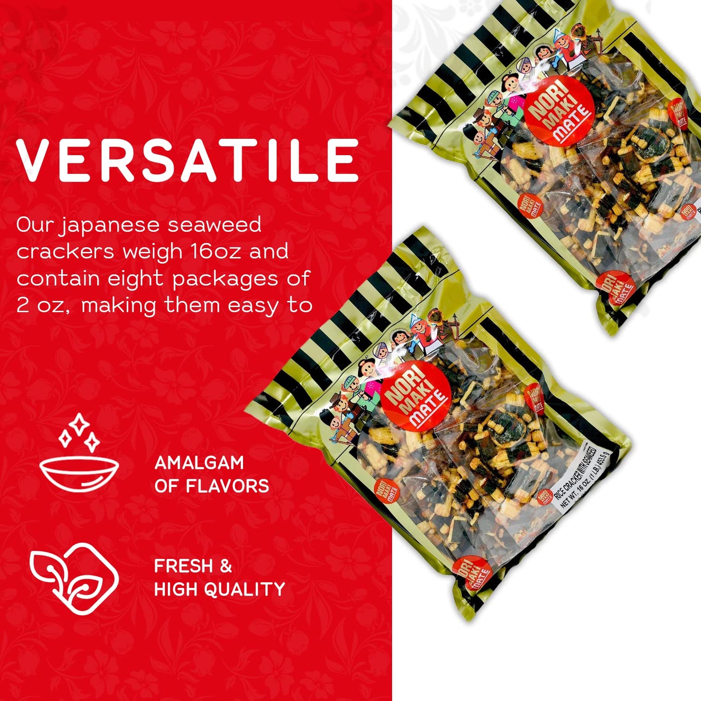 Shirakiku Norimaki Arare Mate - Crispy Rice  er Snacks, Sea  Flavor, 16 Oz, Low Carb, Pack of 1