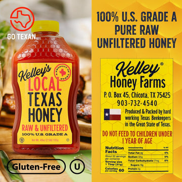 Kelley's Local Texas Honey, 40 oz - 100% Pure, Raw & Unfiltered Natural Honey for Tea, Smoothies, Yogurt, and BBQ