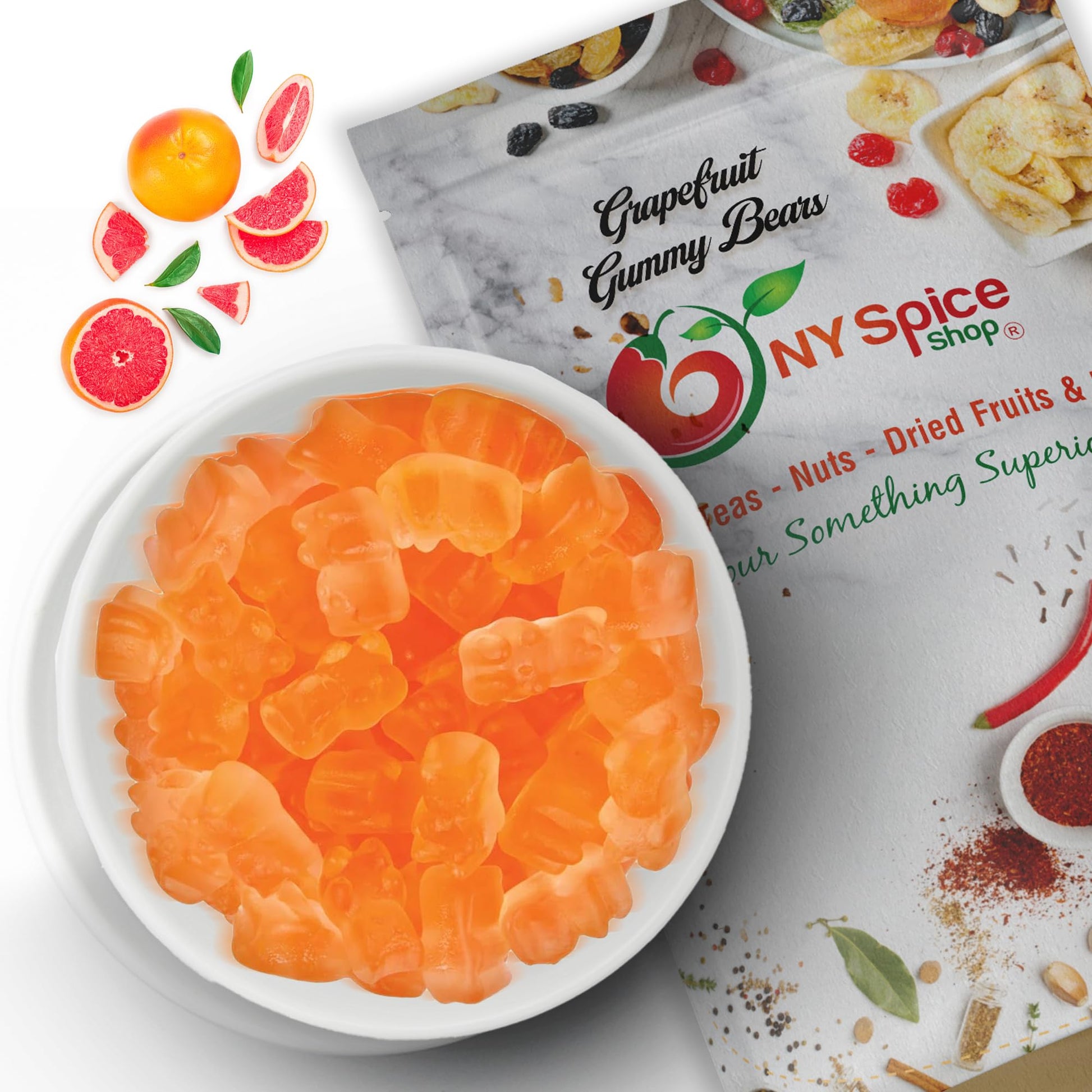 NY Spice Shop Grapefruit Gummy Bears Bulk - 1 Pound Gummies Bears Candy - Gummies Fruit Snacks - Chewy Candy - Flavor Gummy Cand