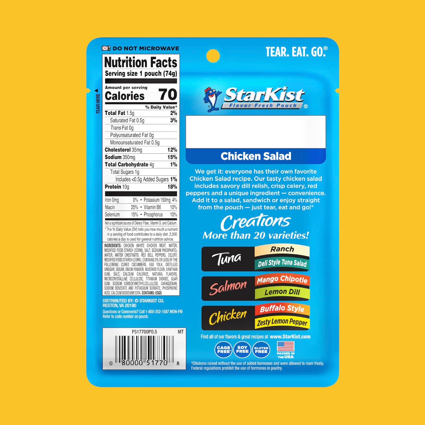 Starkist Chicken Creations, Chicken Salad, Single Serve Pouch, 2.6 Oz