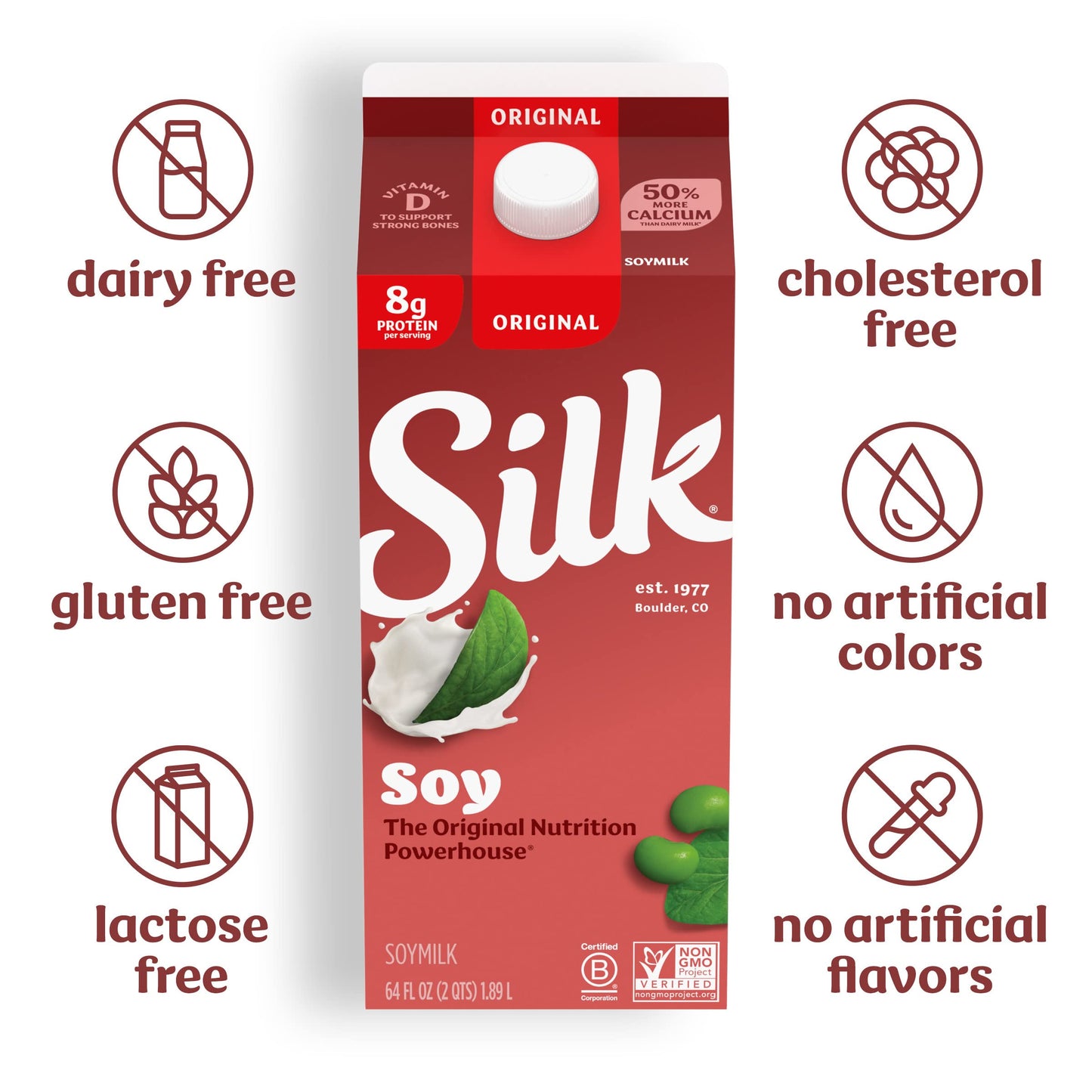 Silk Soymilk, Original, Dairy-Free, Vegan, Non-GMO Project Verified, Half Gallon, 64 Fl Oz