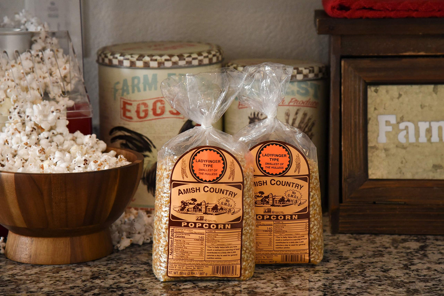 Amish Country Popcorn | 2-2 Lb Bags - Ladyfinger Kernels | Old Fashioned, Non-Gmo And Gluten Free