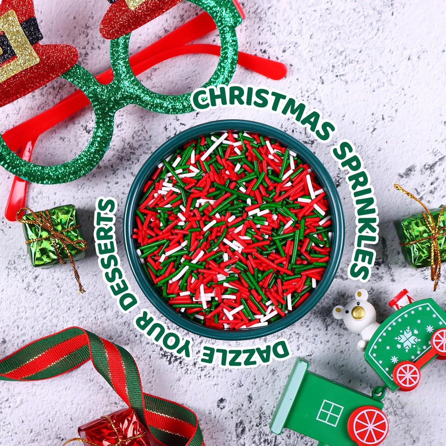 Christmas Sprinkles For Cake Decorating, 3.52Oz Red Green Sprinkles, Edible Jimmies Sprinkles For Cupcake Toppers Baking Cookie