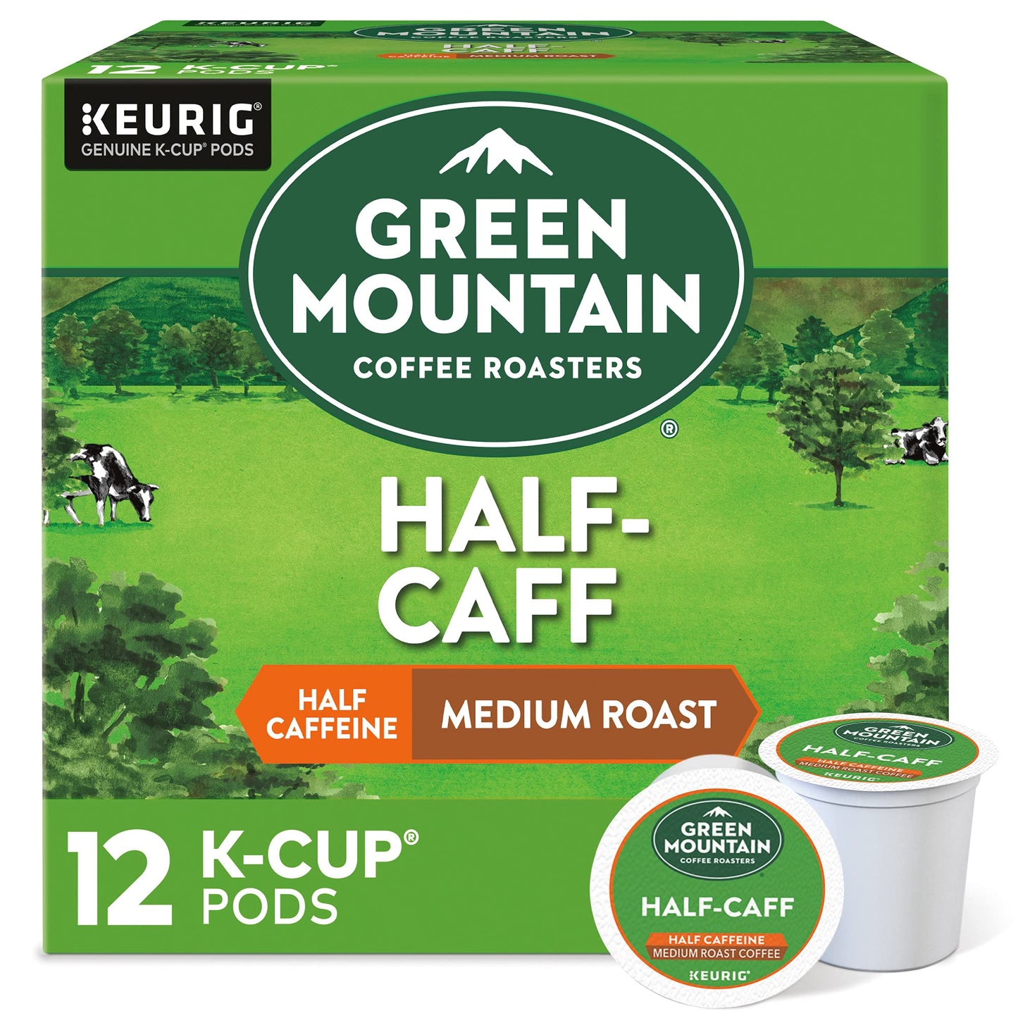 Green Mountain Coffee Roasters Half Caff K-Cup Pods, Medium Roast, 12 Count