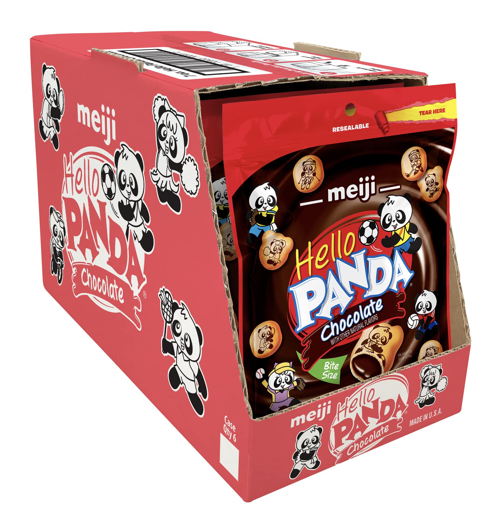 Meiji Hello Panda Cookies, Chocolate Crme Filled, Resealable Package - 7 oz, Pack of 6 - Bite Sized Cookies with Fun Panda Sport
