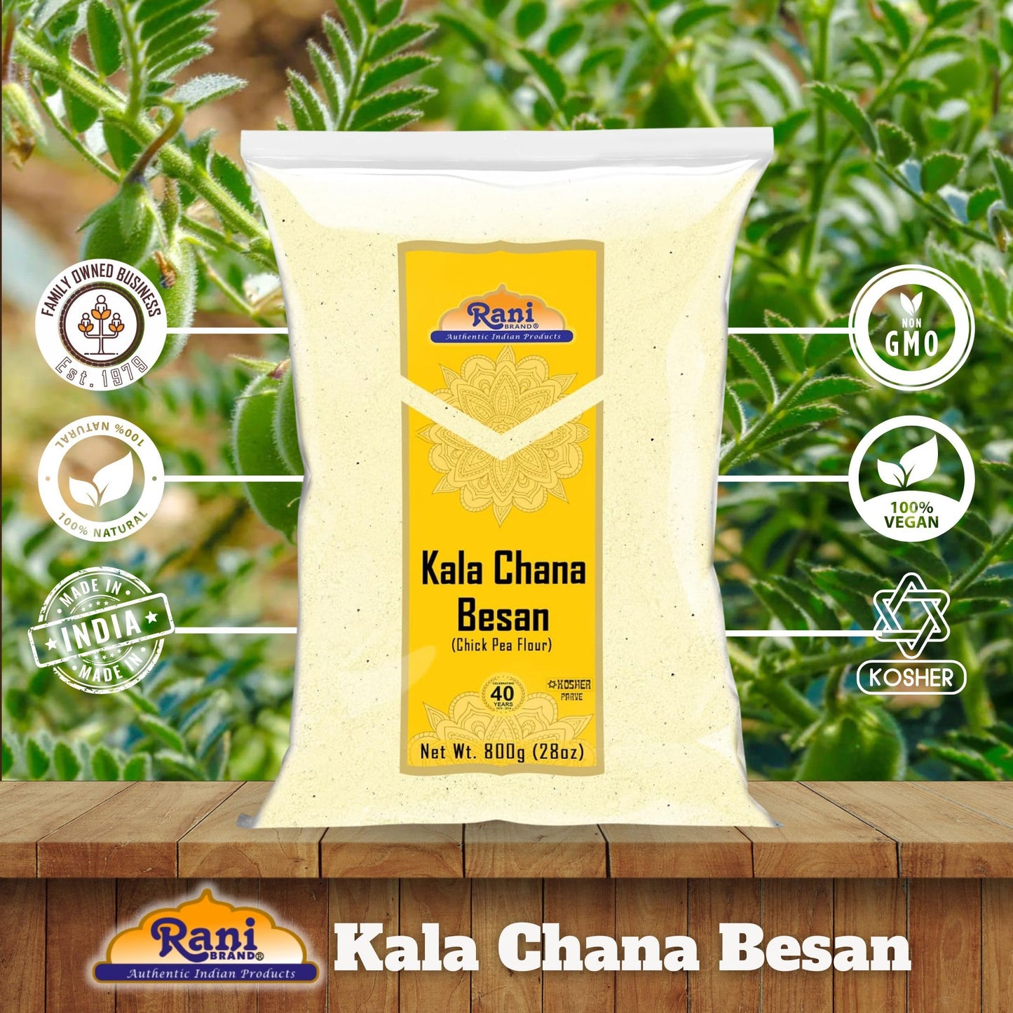Rani Kala Chana Besan (Chick Peas Flour) 28Oz (1.75Lbs) 800G ~ All Natural | Vegan | Gluten Friendly | Non-Gmo | Kosher | Indian