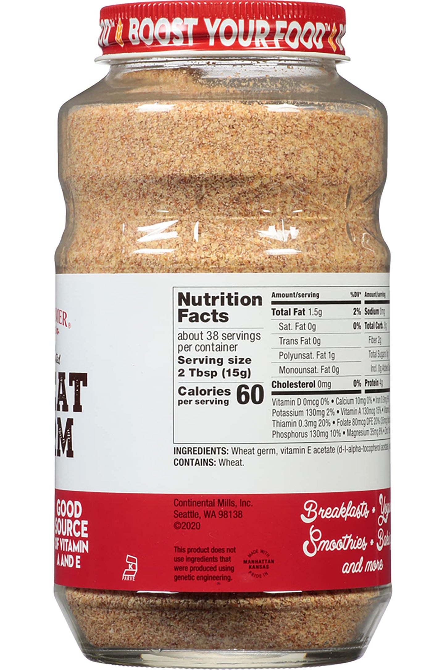 Kretschmer Original Toasted Wheat Germ Boost Your Food With, 20 Ounce Glass Jar (Pack Of 2)