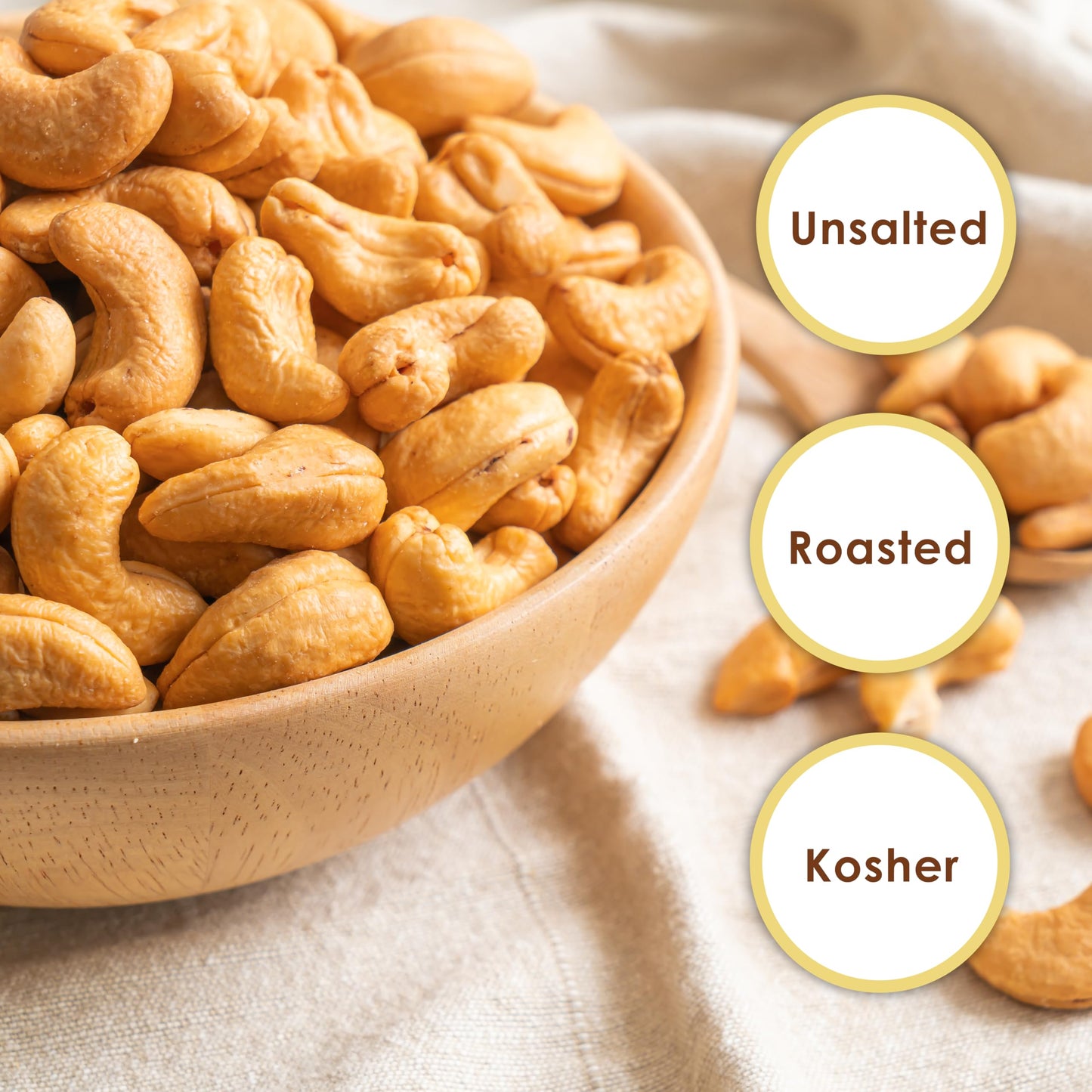 Roasted Unsalted Cashews 4 Pounds - Premium Whole Cashews, Bulk Resealable Bag | Healthy Snack, Keto, Vegan, High Protein | Perf