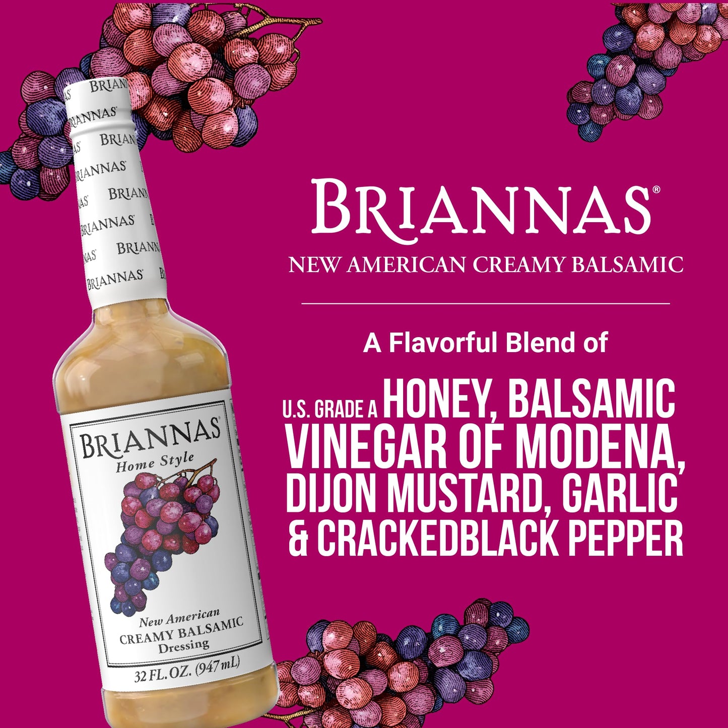 BRIANNAS Creamy Balsamic Dressing - Gluten Free - 32 oz. Bottles - 2 Pack
