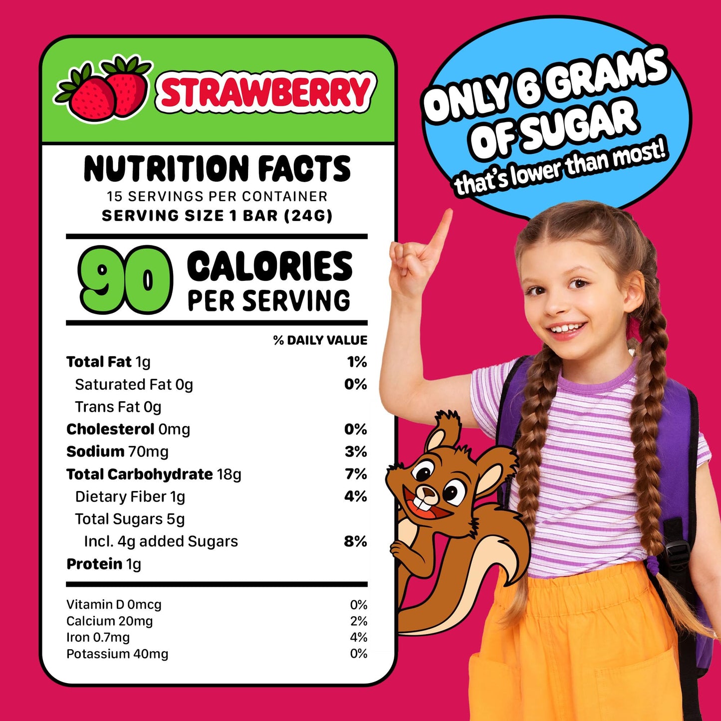 Snakkidz Organic Chewy Granola Bar - Allergen Free, Low Sugar, Made with Avocado Oil, 15 Bars, Strawberry Flavor
