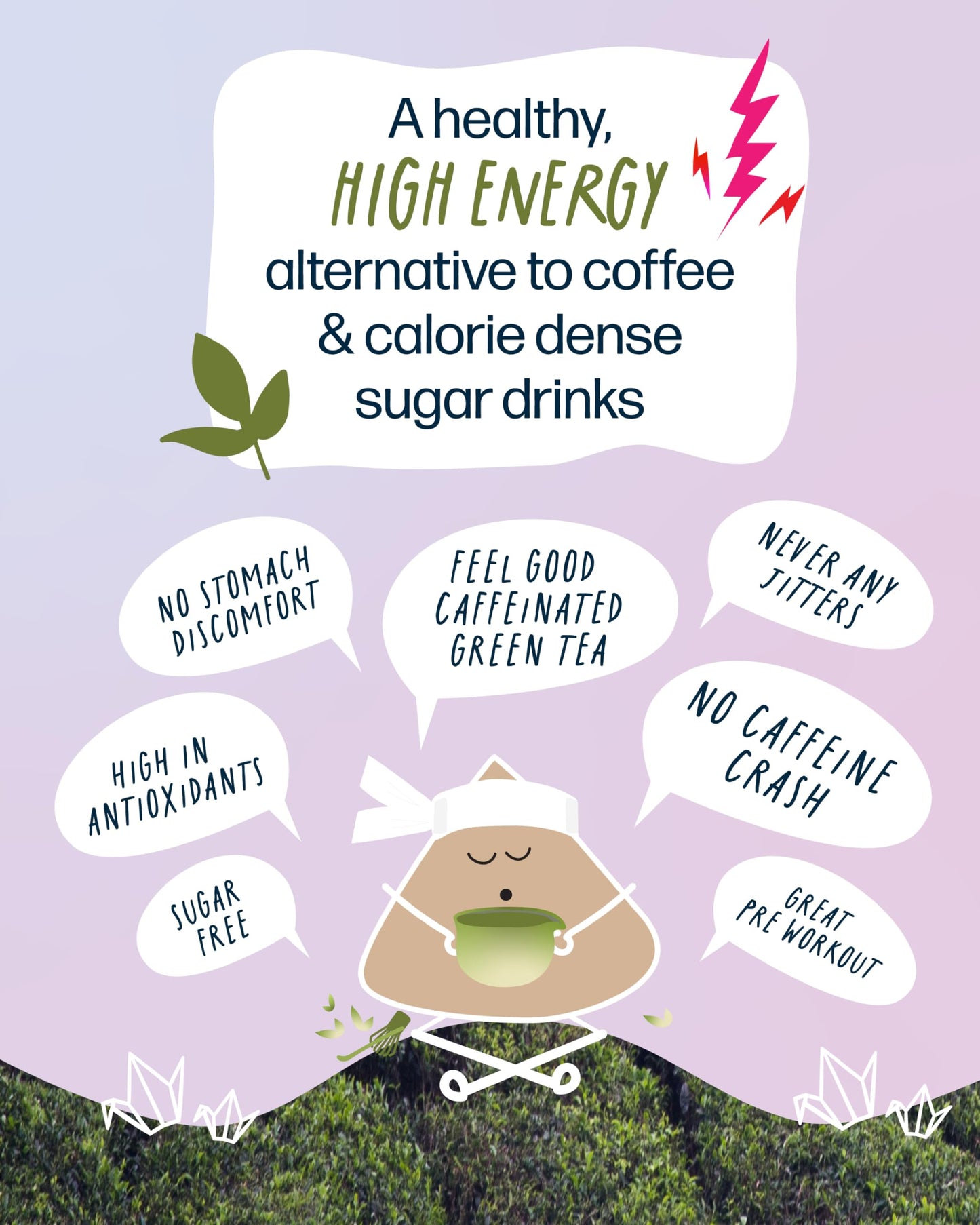 Kubo Tea Japanese Sencha Matcha - Organic High Caffeine Tea Bags - 20 Biodegradable Pillow Bags (140mg Caffeine Each)