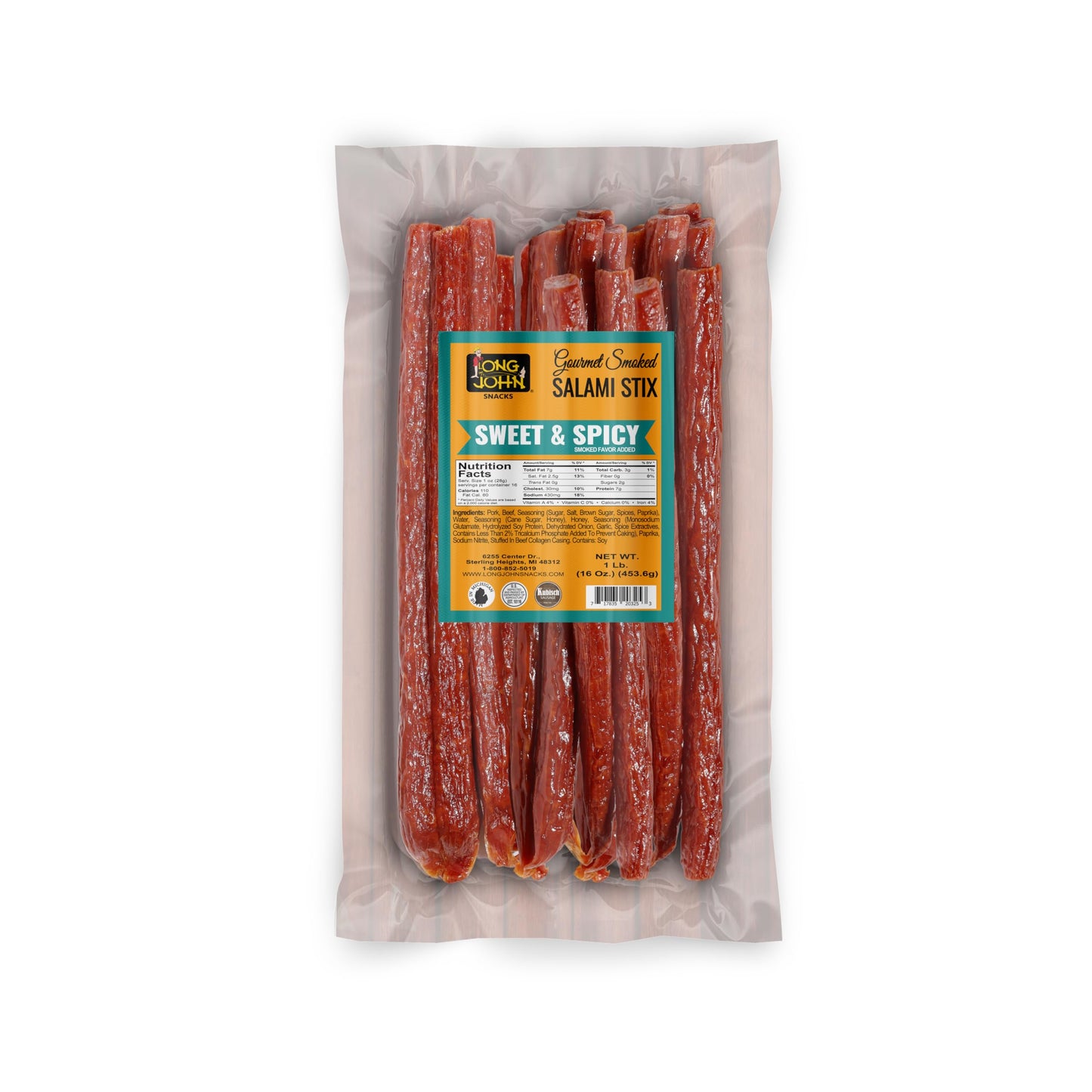 Long John Snacks Dried Salami Sticks - High Protein, Low Carb, Gluten-Free - Sweet and Spicy - 16 Oz Bulk Pack