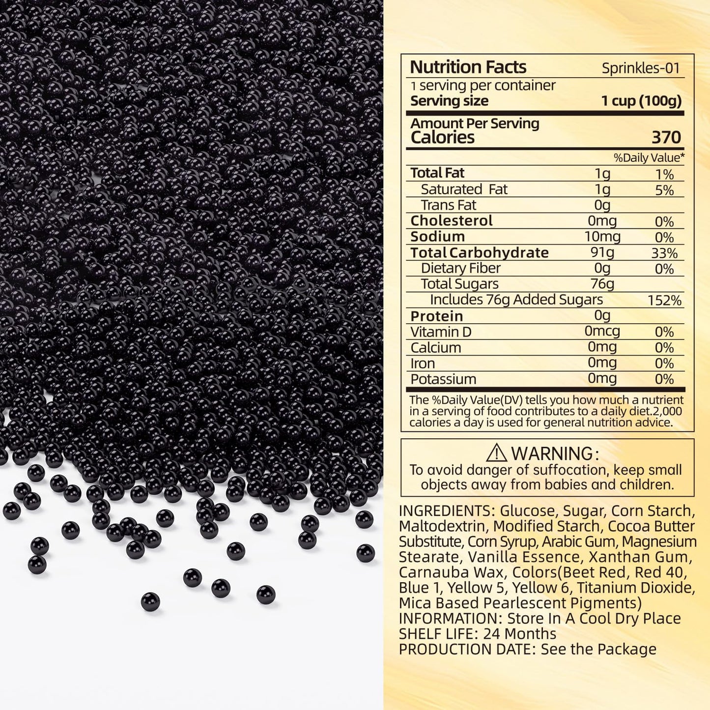 Bayep Edible Pearls For Cake Decorating 2Mm Black Sprinkles For Cookies, Baking, Ice Cream, Cupcake Topper Pearl Sprinkles Perfe