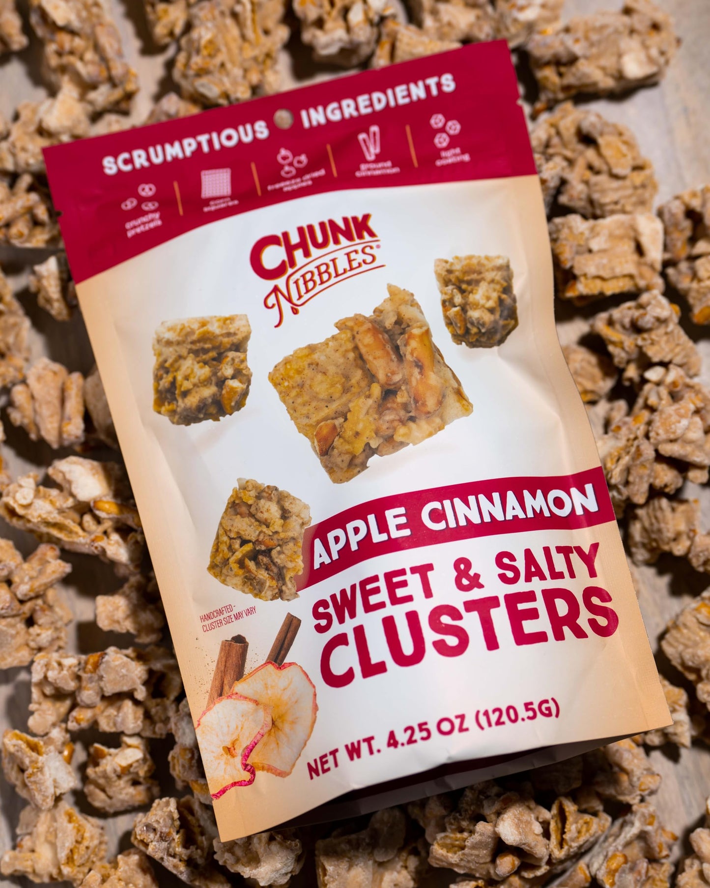 Chunk Nibbles Snack Clusters | Apple Cinnamon Bite-Size Clusters | 4.25oz (Pack of 3)