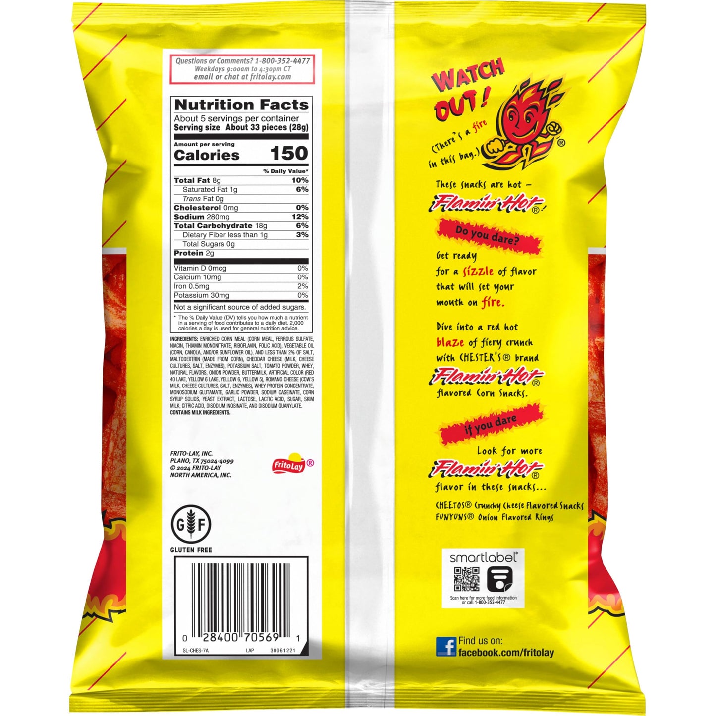 Chesters Flamin Hot Fries Flavored Corn & Potato Snacks Bag, 5.25 Oz