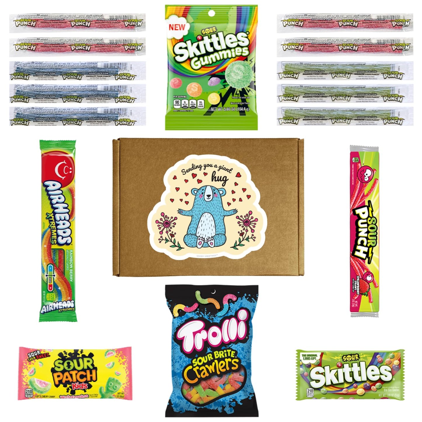 Hangry Kit Sending You A Giant Hug Sour Candy Kit - 16-Piece Variety Pack With All Your Favorite Sour Candy Classics In A 'Sendi