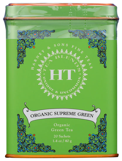 Harney Sons Organic Supreme Green, HT Tin 20 Sachets 1.4 oz 40 g