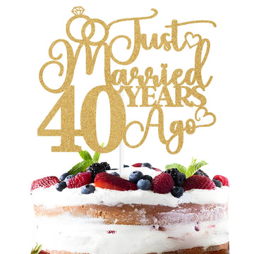 Just Married 40 Years Ago Cake Topper, 40th Anniversary Cake Decor, 40 Years & Loved, Happy 40th Wedding Anniversary Party Decor
