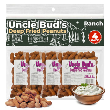 Uncle Bud's Ranch Deep Fried Peanuts in Shell (4-Pack) | Premium Ranch Flavored Peanuts, A Crunchy & Savory Snack | USA Made | S