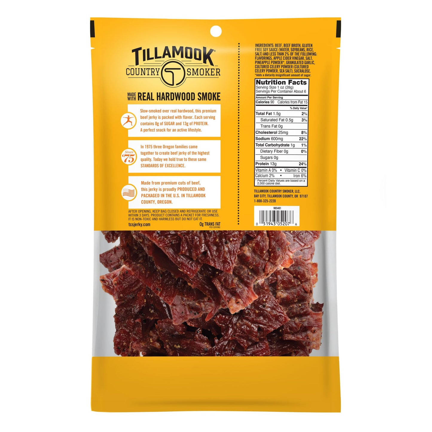 TILLAMOOK COUNTRY SMOKER Beef Jerky, Keto Friendly, Zero Sugar, Teriyaki, 6.5 Ounce