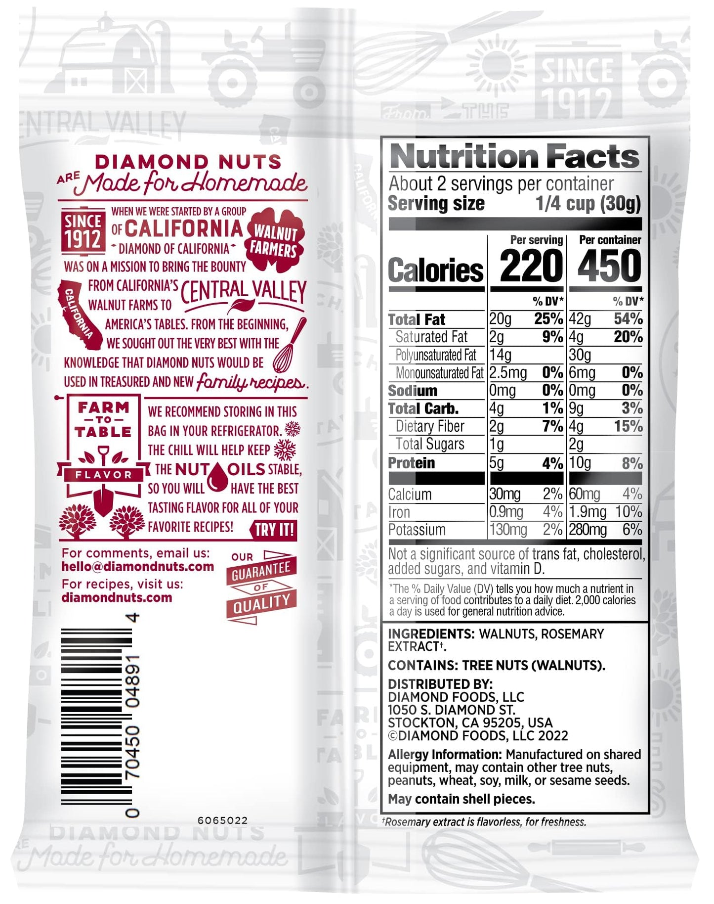 Diamond of California Chopped Walnuts, 2.25 oz, 12 Count, Model 70450048918