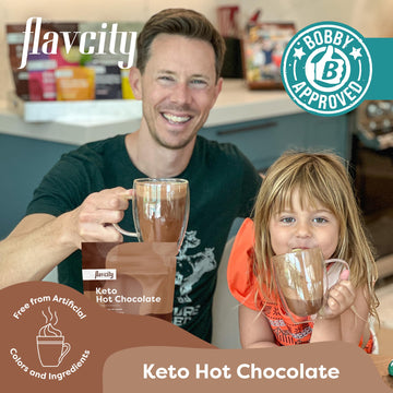 FlavCity Prebiotic Keto Hot Chocolate Mix - Vegan, Low-Carb, High Fiber, 45 Calories - 9.45 oz, Dairy & Sugar-Free, 20 Servings