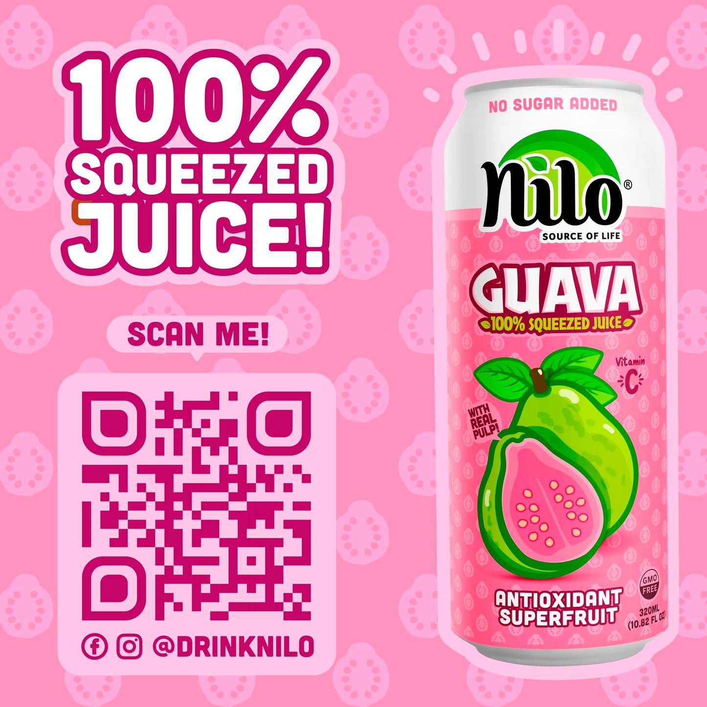Nilo Guava Juice | 100% Squeezed Guayaba Pink Guava | No Sugar Added | Not From Concentrate | 10.8 Oz (Pack Of 12)