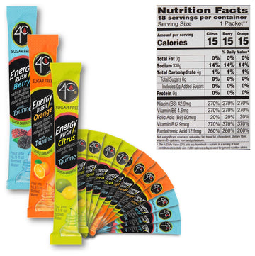 4C Energy Rush Drink Mix, Pack of 2 Boxes, 18 Packets Each, 36 Servings, 6 Orange, 6 Berry, 6 Citrus, Net Wt.