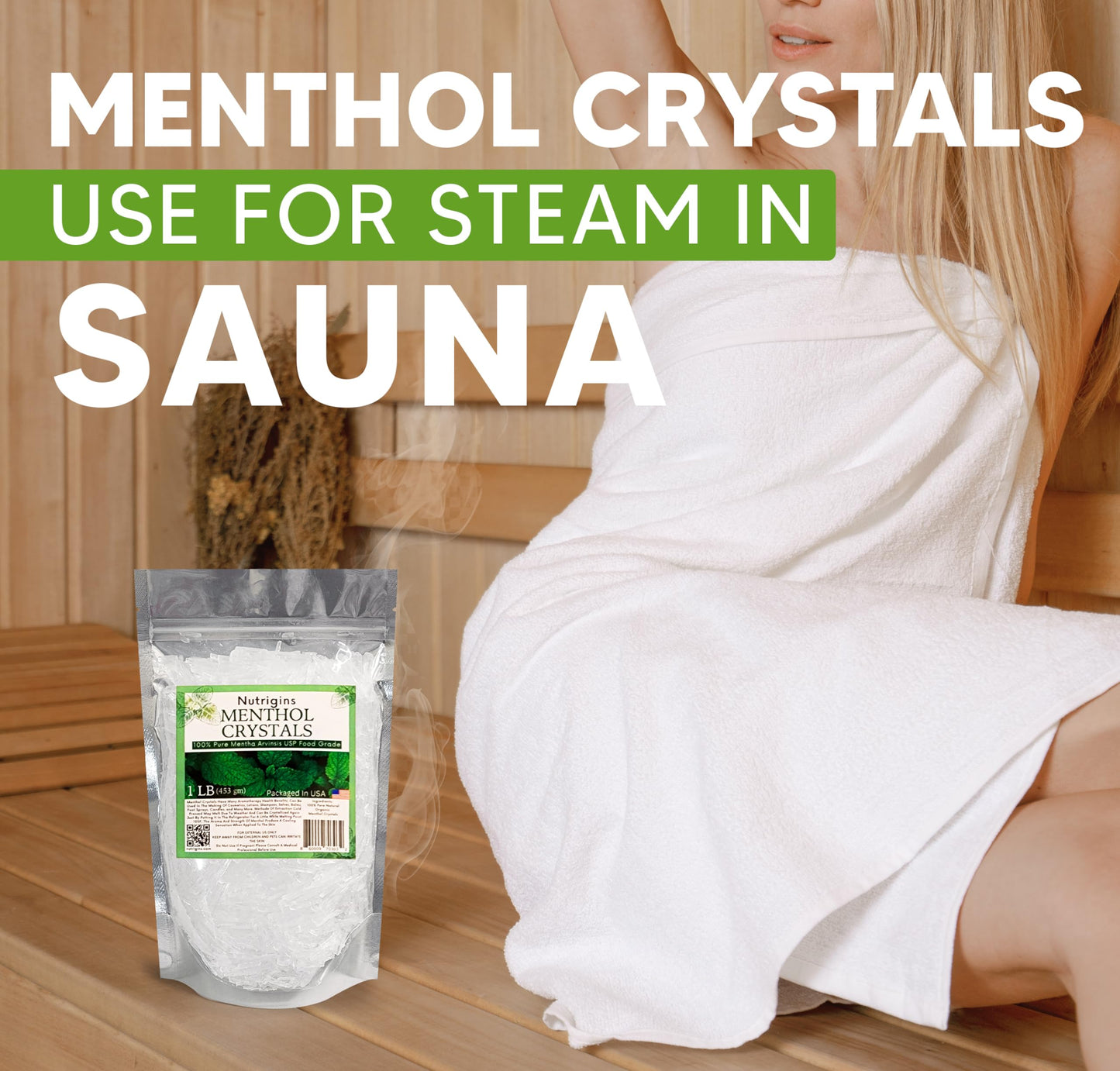 Nutrigins Menthol Crystal 1 Lb - Pure Organic 100% Natural - Menthol Crystals From Mint Crystal Mints Mentha Arvensis - Comes In Resealable Standup Bag For Long-Lasting Freshness