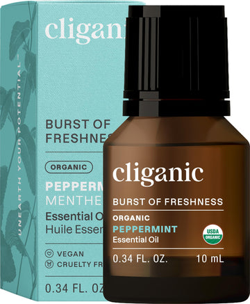 Cliganic Usda Organic Peppermint Essential Oil, 100% Pure Natural Undiluted, For Aromatherapy  Non-Gmo Verified