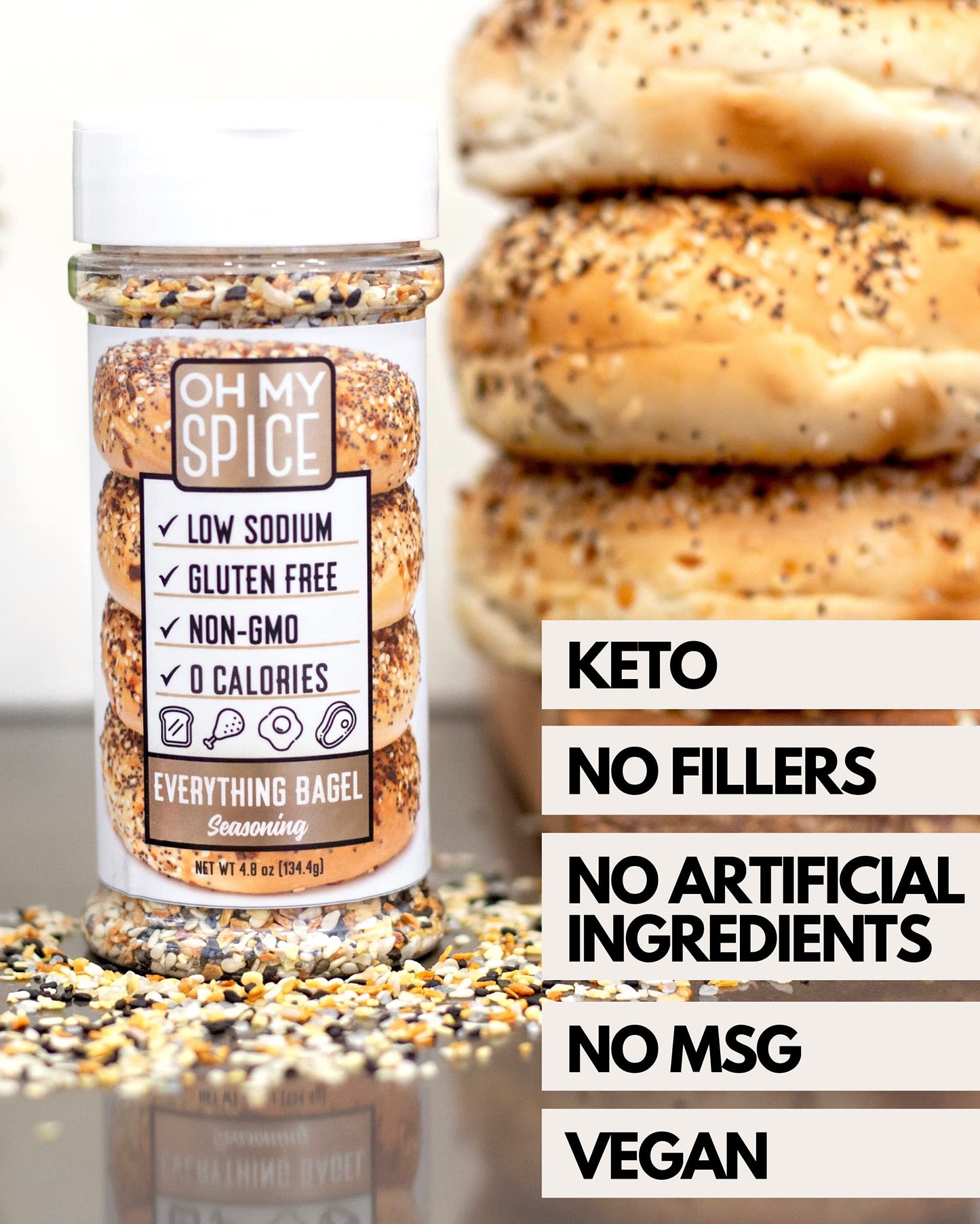 Everything Bagel Seasoning - Gluten Free & Keto Sesame Seeds Blend with Onion, Garlic, Sea Salt & Poppy Seed. Salmon, Sushi, Avo