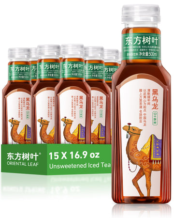 ORIENTAL LEAF Bottled Black Oolong Tea - Unsweetened Iced Tea, 16.9 FL oz bottles (Pack of 15), Brewed Tea Drinks, Sugar Free, 0