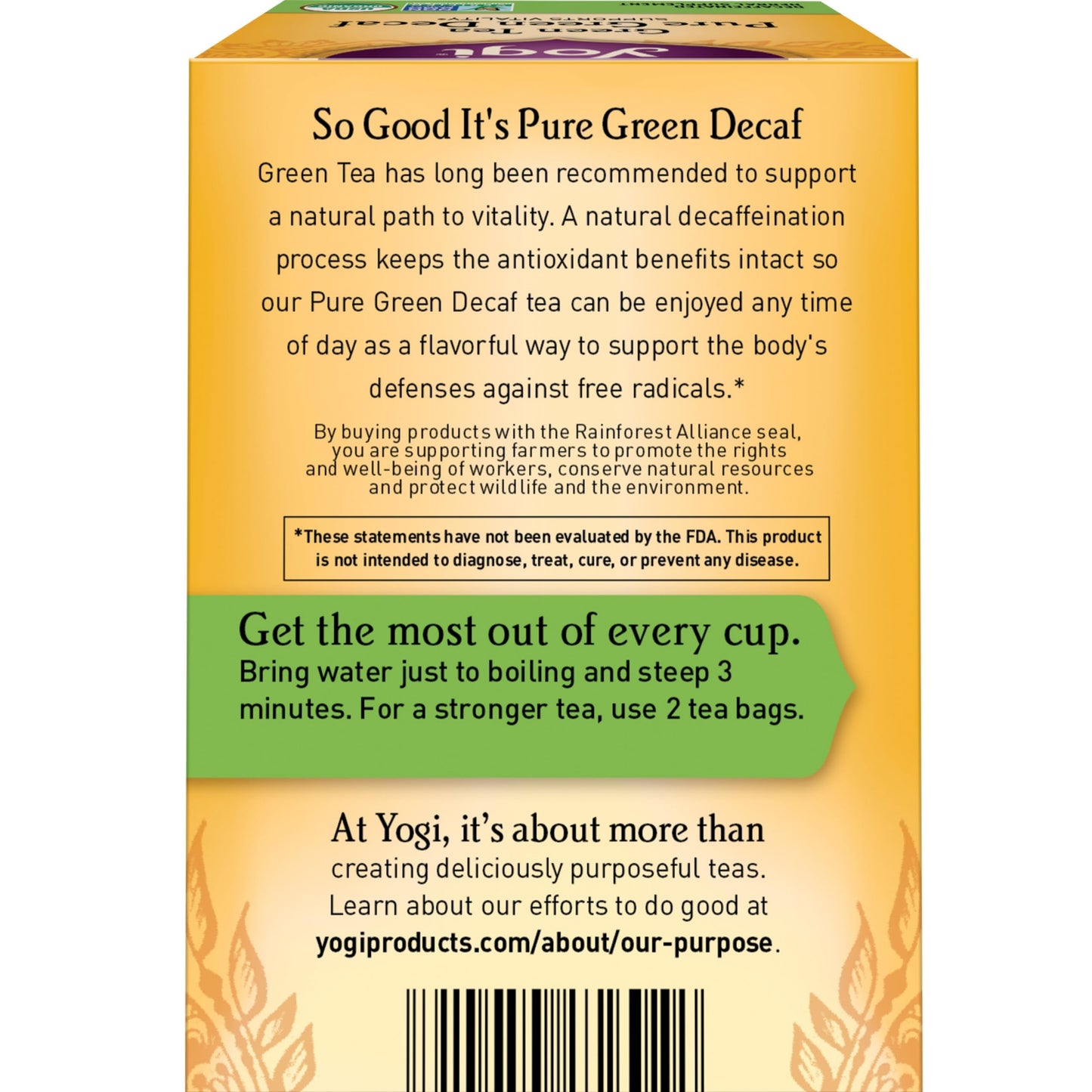 Yogi Green Tea Pure Decaf - Organic Decaffeinated Green Tea - 64 Count (4 Packs)