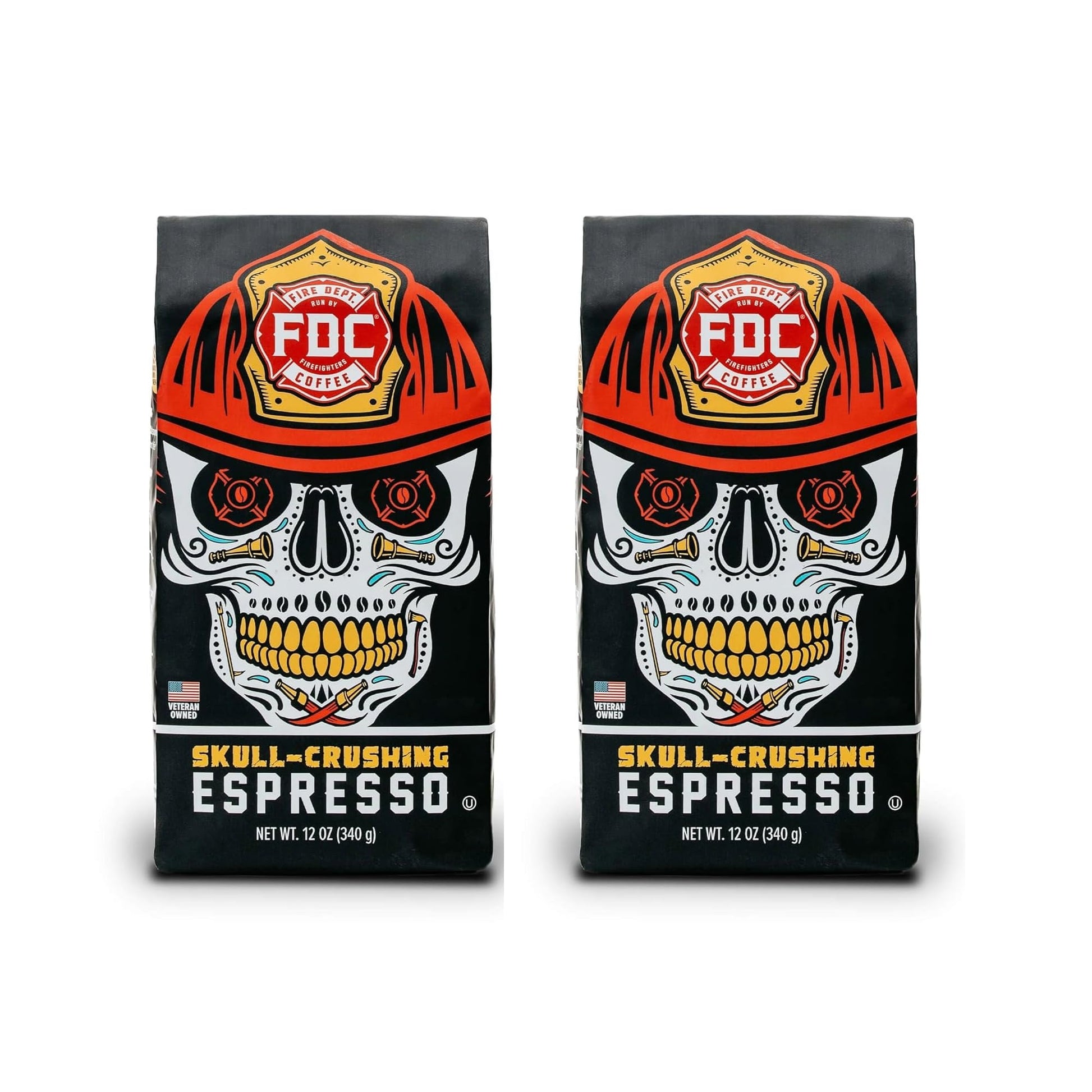 Fire Department Coffee - Gives Back to Firefighters - Skull Crushing Espresso Ground Coffee - Full-Bodied & Bold - Roasted in the USA - Handcrafted with enhanced Coffee Beans - Veteran Owned (12 oz  Pack of 2)