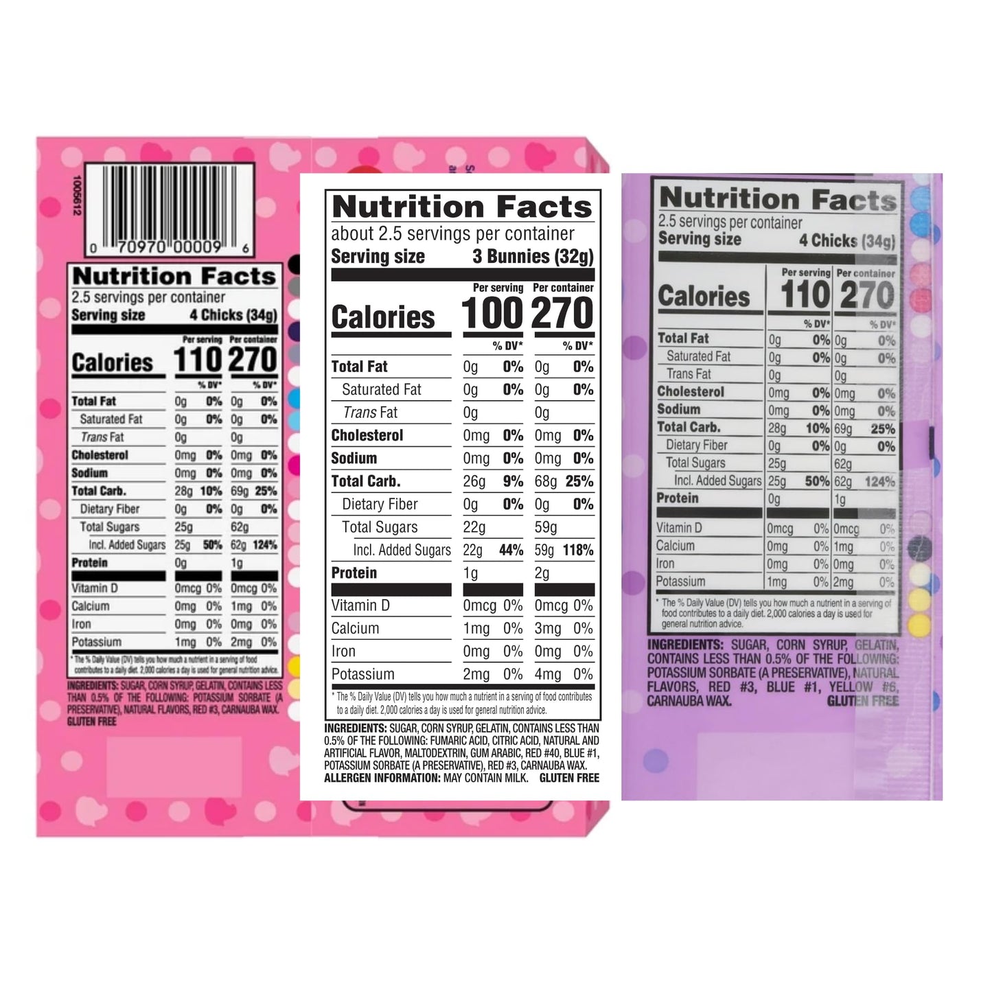 Needzo Easter Peeps Marshmallow Candy, Chicks Variety Packs (Pack Of 3) 30 Total, Multi-Colored