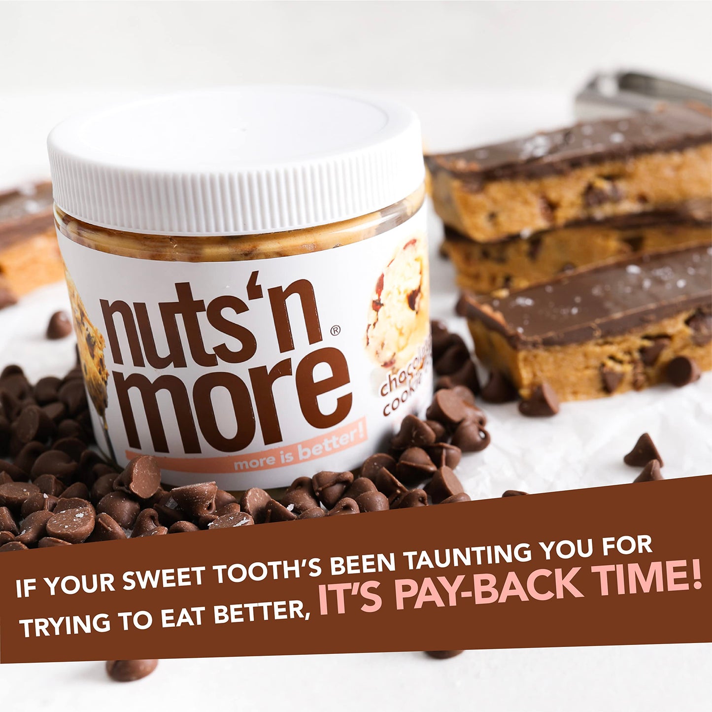 Nuts N More Chocolate Chip Cookie Dough Peanut Butter Spread, Added Protein All Natural Snack, Low Carb, Low Sugar, Gluten Free,