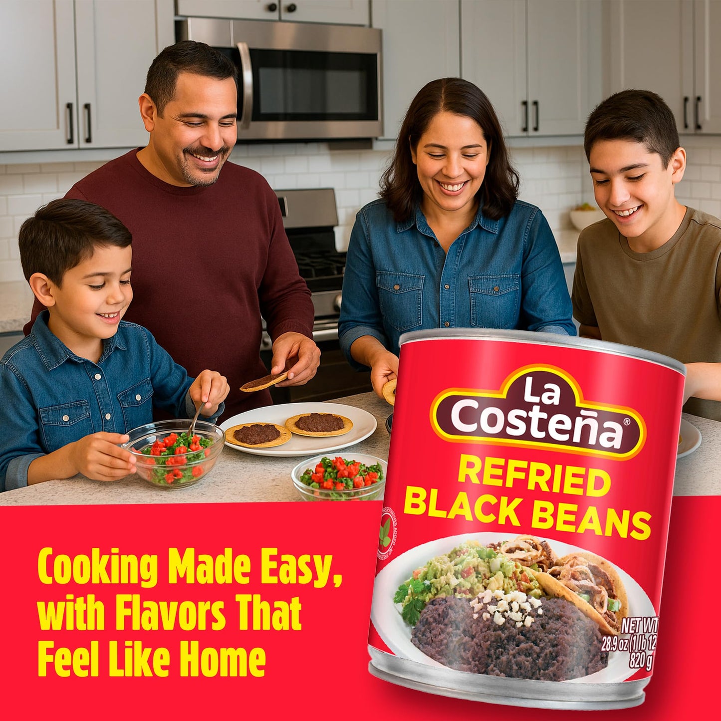 La Costea Refried Black Beans - Ready-to-Eat Canned Refried Beans for Mexican Food, Mexican Rice, Nacho Bean Dip, Bean Burrito,