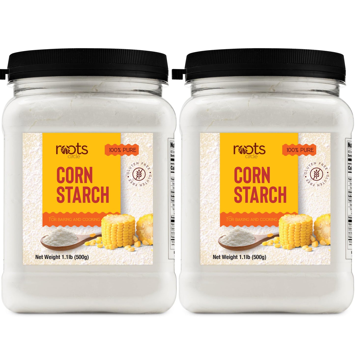 Roots Circle 100% Pure Corn Starch | 2 [17oz] Airtight Containers | All Natural Thickener for Soups  Stews  Gravy  Baking Pies  Puddings & Cakes | Gluten-Free  Non-GMO  Vegan  Kosher  Food-Grade